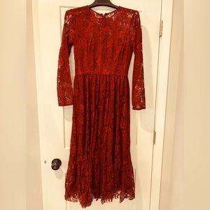NEW BHLDN Sachin & Babi Lace Ynez MIDI Long Sleeve Dress  Maroon Burgundy